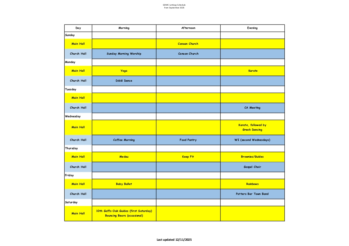 Overall Lettings Schedule